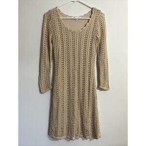 Boston Proper Dress XS Cottagecore Boho Crochet Cream Long Sleeve‎ Lined